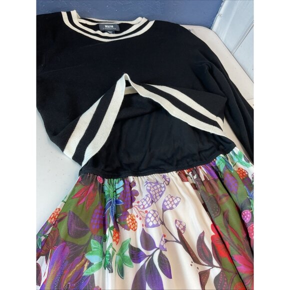 NEW Maeve Anthropologie Black White Floral Crew Neck Osceola Sweater Dress S - Picture 9 of 14